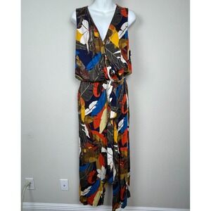 Susan Graver Surplice Jumpsuit Women's Sz 2X Maxi Pant Boho Jersey‎ Belted
